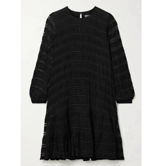 NWT Anine Bing Viola Lattice-Trimmed Plissé Stretch-knit Dress In Black - Medium - Picture 3 of 16